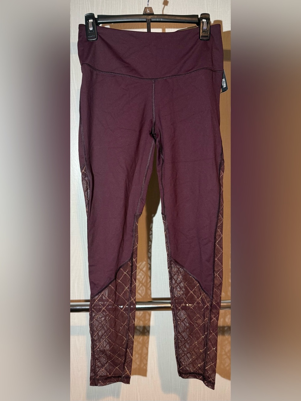 Victoria's Secret Maroon Leggings with Quilted Mesh Panels